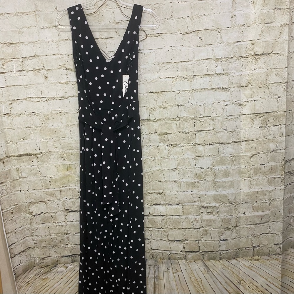 NWT Chetta B Black White Polka Dot Belted Jumpsuit